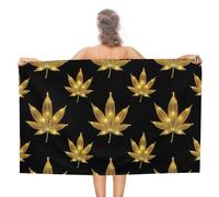 SMAZDFXX Fashion Quick Dry Cool Gold WeedLeaf Leaves Black Towels, Comfortable Bath Towel for Travel Camping Accessories