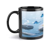 SMAZDFXX Flower and Butterfly Zen Stone Mugs Cute Ceramic Mugs with Large Handle 12 Oz Novelty Cup for Latte Hot Cocoa Tea Stylish Daily Office and Home