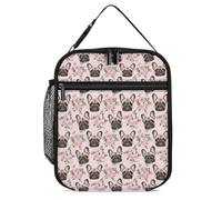 SMAZDFXX French Bulldog Dog Floral Reusable Meal Prep Bag Lunch Bag Zipper Closure Leakproof Lunch Box for Work Office Picnic