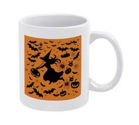 SMAZDFXX Halloween Witch Flying Coffee Cup Fashion White Mug with Handle Modern Tea Cup Personalized Ceramic Coffee Mug Large Sublimation Mugs Adult Gift Cups for Home Office Use