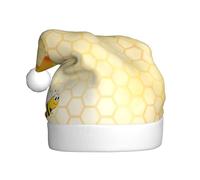 SMAZDFXX Happy Bumble Bees Yellow Festive Plush Santa Hat For Adults, Soft Christmas Party Hat With Fur Trim For Holiday Events