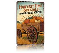 SMAZDFXX Harvest Time Pumpkins Hayrides Hot Pies Metal Sign -Aluminum 8X12Inch For Wall Decoration In Bathroom, Bedroom, Living Room, Outdoor And Anywhere