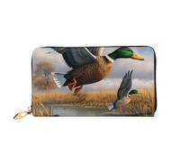 SMAZDFXX Hunting Flying Wild Ducks by The Lake Printed Leather Wallet with 12 Card Holder and 3 Money Clip - Long Clutch Handbag for Checkbook Cards
