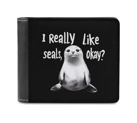 SMAZDFXX I Really Like Seals Printed Leather Wallet for Men ID Card Bifold Front Pocket Slim Purse Money Clip