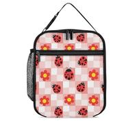 SMAZDFXX Insulated Lunch Bag Leakproof Portable Lunch Box for Women Men Cute Pink Plaid Red Ladybug Large Capacity Cooler Bag