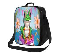 SMAZDFXX Insulated Lunch Bag Reusable Portable Frog On Cake Candle Lunch Box with Shoulder Strap Funny Lunchbox Cooler Thermal Meal Tote for Office Travel Work Picnic Camping
