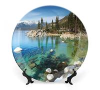 SMAZDFXX Landscape Dinner Plate, Blue Water Lake Tahoe Print Ceramic Wall Hanging for Fine Dining, Upscale Events, Dinner Parties, Weddings, Catering, Christmas, Thankgiving Decor