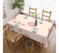 SMAZDFXX Little Pink Cherry Blossoms Patterned Rectangular Tablecloth, lace-Trimmed, Washable, Suitable for Home Kitchens and Dining Rooms.