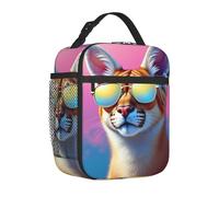 SMAZDFXX Lunch Bag Women Insulated Lunch Box for Men Adult Caracal Cat Wear Sunglasses with Colorful Reusable Portable for Office Travel Work Picnic Camping Leakproof Cooler Bag