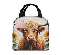 SMAZDFXX Lunch Bag Women Insulated Lunch Box for Men Adult Cow Sunflowers Wooden Reusable Portable for Office Travel Work Picnic Camping Leakproof Cooler Bag