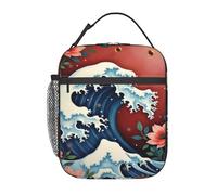 SMAZDFXX Lunch Box Bag for Adult Waves Ocean Flowers Red 3D Animal Handbag Adjustable Reusable Insulated Men Women