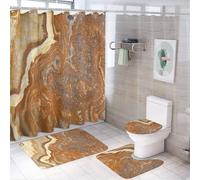 SMAZDFXX Marble 4 Piece Shower Curtain Sets, Unique Earthen Toned Mother Earth Quick Drying Bath Rugs, Toilet Cover, Bathroom Commode Mat, Yellow Bathroom Sets with Shower Curtain and Rugs 72x72 in