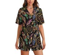 SMAZDFXX Native American Pattern Women's Pajamas Sets Short Sleepwear V Neck Loungewear