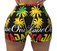 SMAZDFXX One Loves Jamaican Rasta Reggae Women's Workout Shorts Yoga Shorts Elastic Athletic Short Fitness Pants with Pockets