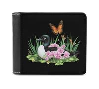 SMAZDFXX Orchid Flowers Monarch Butterfly Printed Leather Wallet for Men ID Card Bifold Front Pocket Slim Purse Money Clip