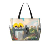 SMAZDFXX Outside the Castle Gate Patterned, large capacity beach bag, foldable tote bag, suitable for travel and shopping.