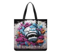 SMAZDFXX Oversize Pu Leather Colorful Graffiti Tote Bag Women's Soft Shoulder Bag Weekender Hobo Bags Shopper Handbag