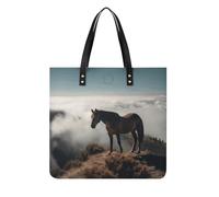 SMAZDFXX Oversize Pu Leather Horse on A Misty Mountaintop Tote Bag Women's Soft Shoulder Bag Weekender Hobo Bags Shopper Handbag