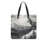 SMAZDFXX Oversize Pu Leather Snow Mountain Lone Wolf Tote Bag Women's Soft Shoulder Bag Weekender Hobo Bags Shopper Handbag