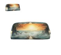 SMAZDFXX Pencil Case Large Capacity Pencil Pouch Leather Divided Sea Pathway Pencil Bag Portable Pouch Bags Aesthetic Pencil Case Pouch Cute Makeup Bag Waterproof Pen Bag for Office Supplies