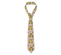 SMAZDFXX Pink Flowers Green Frog Print Men's Tie Novelty Neck Fashion Ties For Mens Daily Wedding Party Business