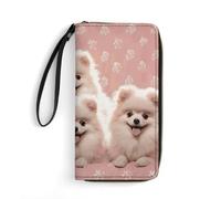 SMAZDFXX Pomeranians Puppies Leather Wallet Smooth Zip Around Clutch Wristlet Travel Long Soft Purse for Women
