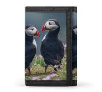 SMAZDFXX Puffins Standing on Grassy Hillside Slim Trifold Wallet for Men Front Pocket with Credit Card Slots Holder ID Window