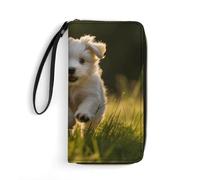 SMAZDFXX Puppy Crossing The Grass Leather Wallet Smooth Zip Around Clutch Wristlet Travel Long Soft Purse for Women