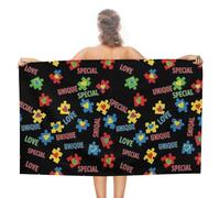 SMAZDFXX Quick Dry Colorful Autism Awareness Puzzle Pieces Heart Art Beach Towel, Sand Free Bath Pool Swim Towel, Lightweight Towels for Vacation Travel Essentials
