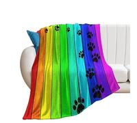 SMAZDFXX Rainbow Colorful Paw for Dog Blanket Lightweight FlannelRustic Old Barn Wood Board Animal Cute Dogs Throw Blanket for Women Men Soft Cozy Plush Warm Fleece Birthday Gifts 50"x60"