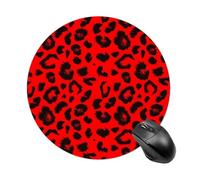 SMAZDFXX Red Leopard Skin Pattern Mouse Pad Round Mouse Mat Non-Slip Rubber Base Mousepad for Computer Laptop Gamer Home Office Desk Accessories 8in