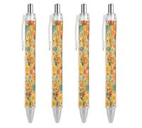 SMAZDFXX Retro Boho Colorful Flowers Ballpoint Pen Retractable Writing Smooth Black Ink Ball Point Pens Office Gift 4 PCS