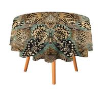 SMAZDFXX Retro Leopard Print Tablecloths Round 70Inch,Abstract Tropical Animal Butterfly and Leopard Skin Design for Kitchen Dining Room Table Cloth