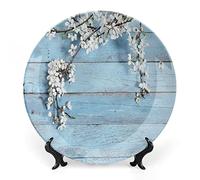 SMAZDFXX Rustic Dinner Plate, Lilac Flowers Bouquet on Wood Table Spring Nature Print Ceramic Display Plate for Decorative Ornaments Giving Plates