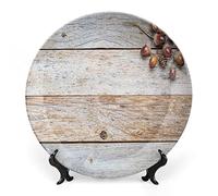 SMAZDFXX Rustic Dinner Plate, Lilac Flowers Bouquet on Wood Table Spring Nature Print Ceramic Display Plate for Decorative Ornaments Giving Plates