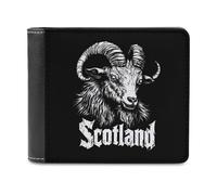 SMAZDFXX Scotland Goat Printed Leather Wallet for Men ID Card Bifold Front Pocket Slim Purse Money Clip