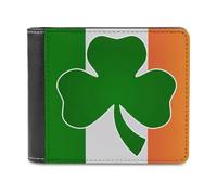 SMAZDFXX Shamrock on Ireland Flag Slim Men's Bi-fold Wallets PU Leather Purse with 6 Card Holders Money Clip