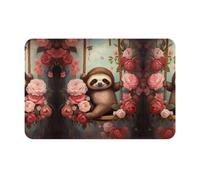 SMAZDFXX Sloth Sitting on a Swing by The Roses Printed Front Doormat Welcome mat, entryway Rug, Suitable for Indoor and Outdoor, Easy to Clean
