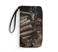 SMAZDFXX Stack of Old Books Leather Wallet Smooth Zip Around Clutch Wristlet Travel Long Soft Purse for Women