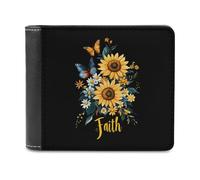 SMAZDFXX Sunflower Faith Butterfly Printed Leather Wallet for Men ID Card Bifold Front Pocket Slim Purse Money Clip