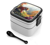 SMAZDFXX Tigers in The Mountains Bento Box Double Layer Leakproof Food Container with Handle Spoon