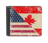 SMAZDFXX U.S.A and Canada Vintage Flag Printed Leather Wallet for Men ID Card Bifold Front Pocket Slim Purse Money Clip