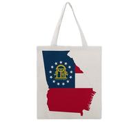 SMAZDFXX U.S.A. State Georgia Flag Map Printed Canvas Tote Bag Reusable Grocery Shopping Cloth Handbag 15" X 16"