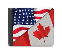 SMAZDFXX U.S. and Canadian Flag Printed Leather Wallet for Men ID Card Bifold Front Pocket Slim Purse Money Clip