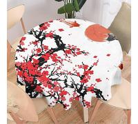 SMAZDFXX Vintage Japanese Round Tablecloth Table Cover Rustic Watercolor Japan Red Sun Fish Cherry Blossom for Kitchen Dining Room Table Party Birthday Wedding-36Inch