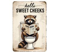 SMAZDFXX Vintage Metal Signs Raccoon Reading Newspaper on Toilet Home Decor 1pc 12×8 Inch for Bathroom, Toilet, Bedroom, Bar, Cafe Iron Wall Decoration