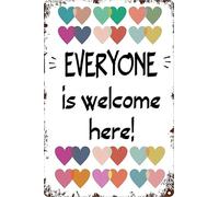 SMAZDFXX Vintage Metal Tin Signs Everyone is Welcome Here Poster Classroom Decor Rainbow Kindness Counselor Diversity Pride Inclusion 8x12 Inch