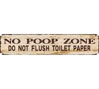 SMAZDFXX Vintage Tin Sign Retro Metal Wall Decor No Poop Zone DoFlush Toilet Paper Rustic Aluminum Plaque for Home,Bar,Kitchen,Garage,Man Cave 4x16 Inch