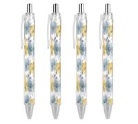 SMAZDFXX Watercolor Yellow And Grey Flowers Ballpoint Pen Retractable Writing Smooth Black Ink Ball Point Pens Office Gift 4 PCS