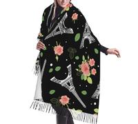 SMAZDFXX Wedding Roses Flowers Black Paris Eiffel Tower Imitation Cashmere Tassel Scarf Winter Scarf Autumn Softest Classic Warm